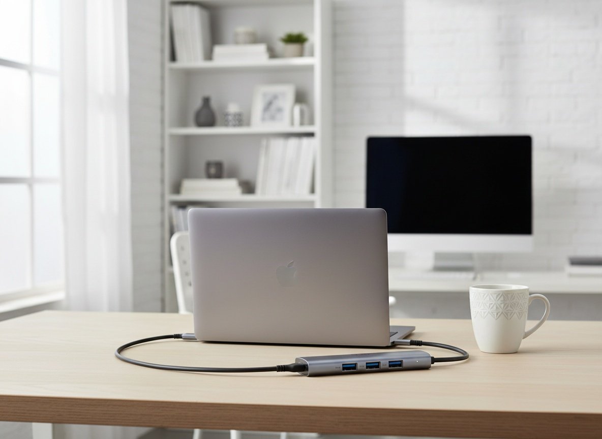 Acer adapter connected to laptop on a bright home office desk with coffee and books visible