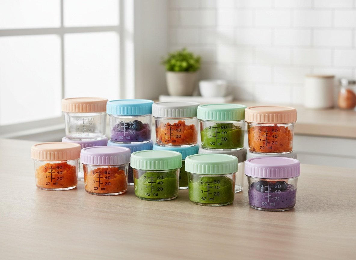 DRKIO 12 Pack Glass Baby Food Storage Containers - 4 Oz Baby Food Jars with Lids Baby Food Maker Microwave Dishwasher Fr