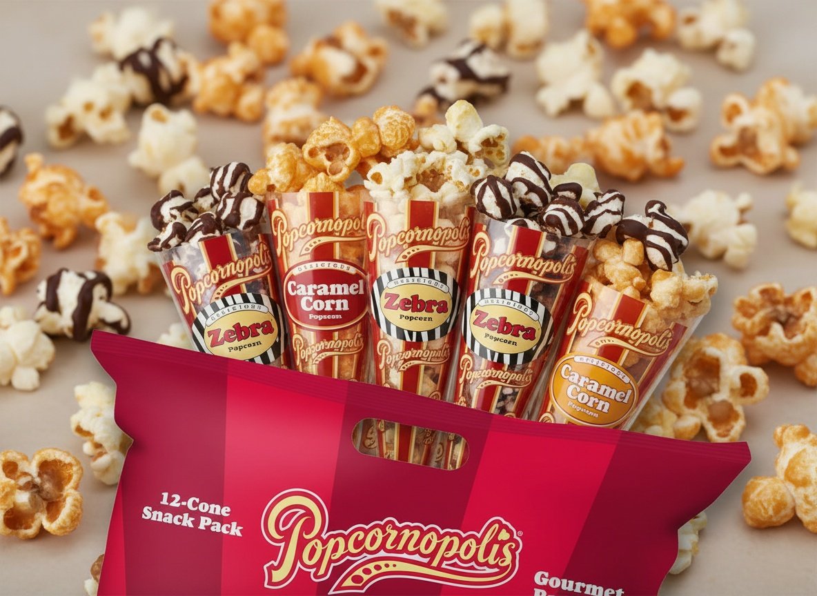 Macro close-up of popcorn kernels showing zebra, cheddar, caramel, and kettle corn textures in sharp detail