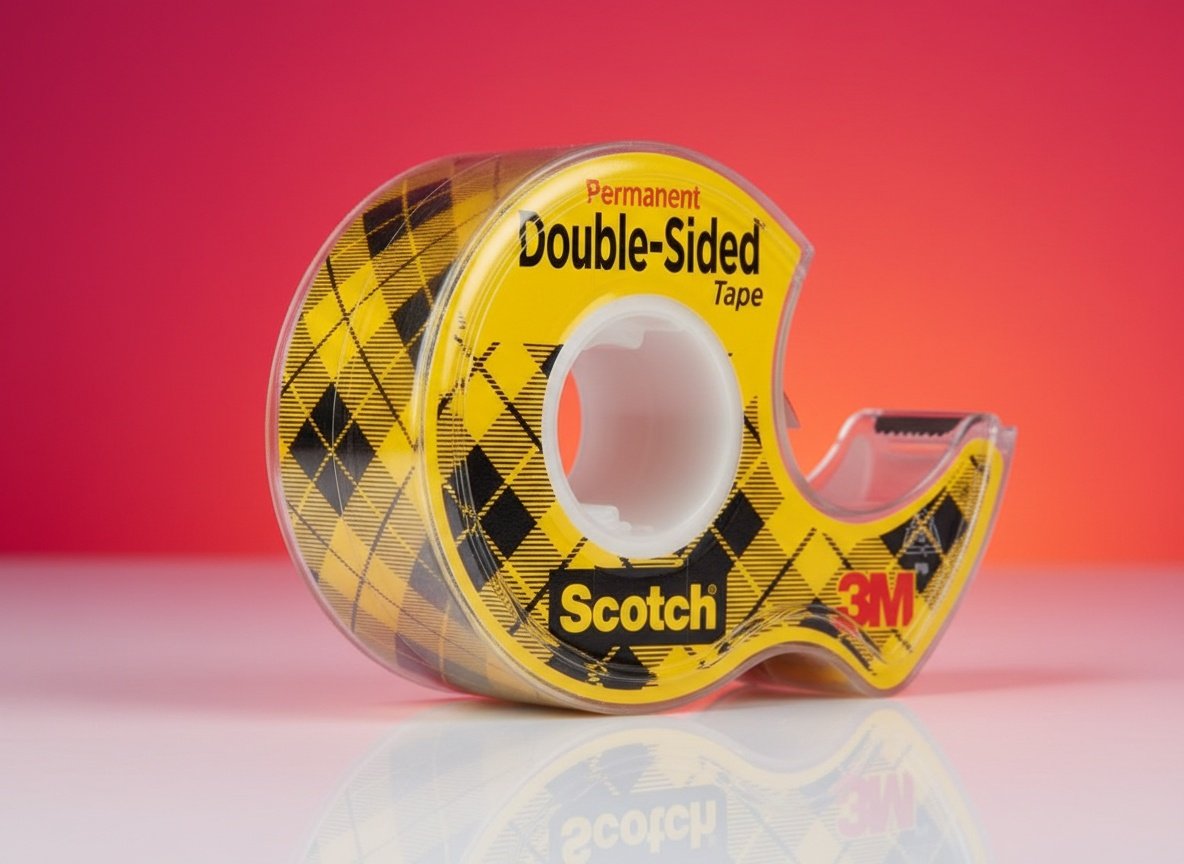 Macro close-up of double-sided tape roll showing adhesive edge detail with shallow focus