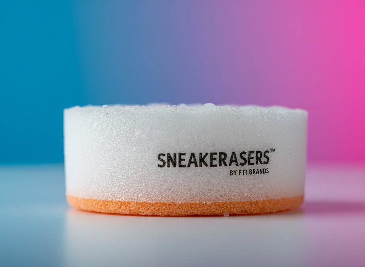 Close-up of SneakERASERS sponge with visible moisture and texture detail