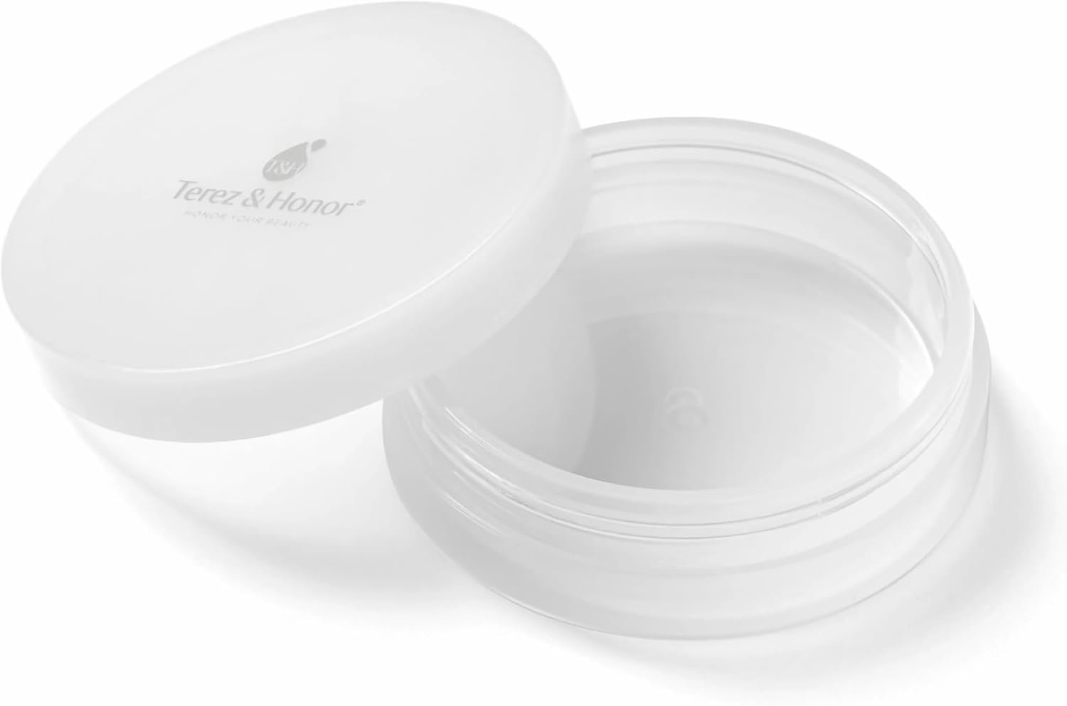Korean travel containers arranged on a bathroom vanity shelf among other skincare products