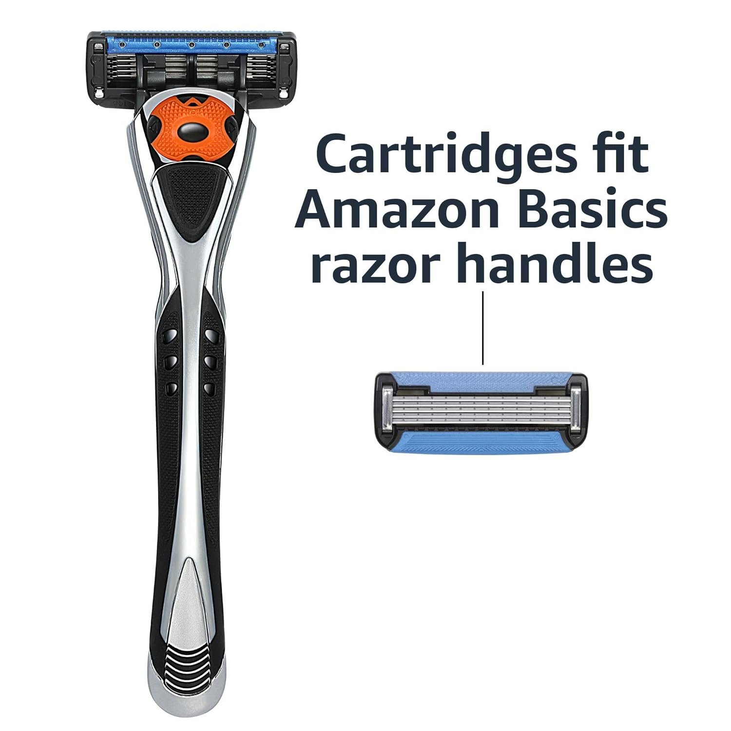 Macro close-up of the razor head showing five blades and dual lubrication strips in sharp detail