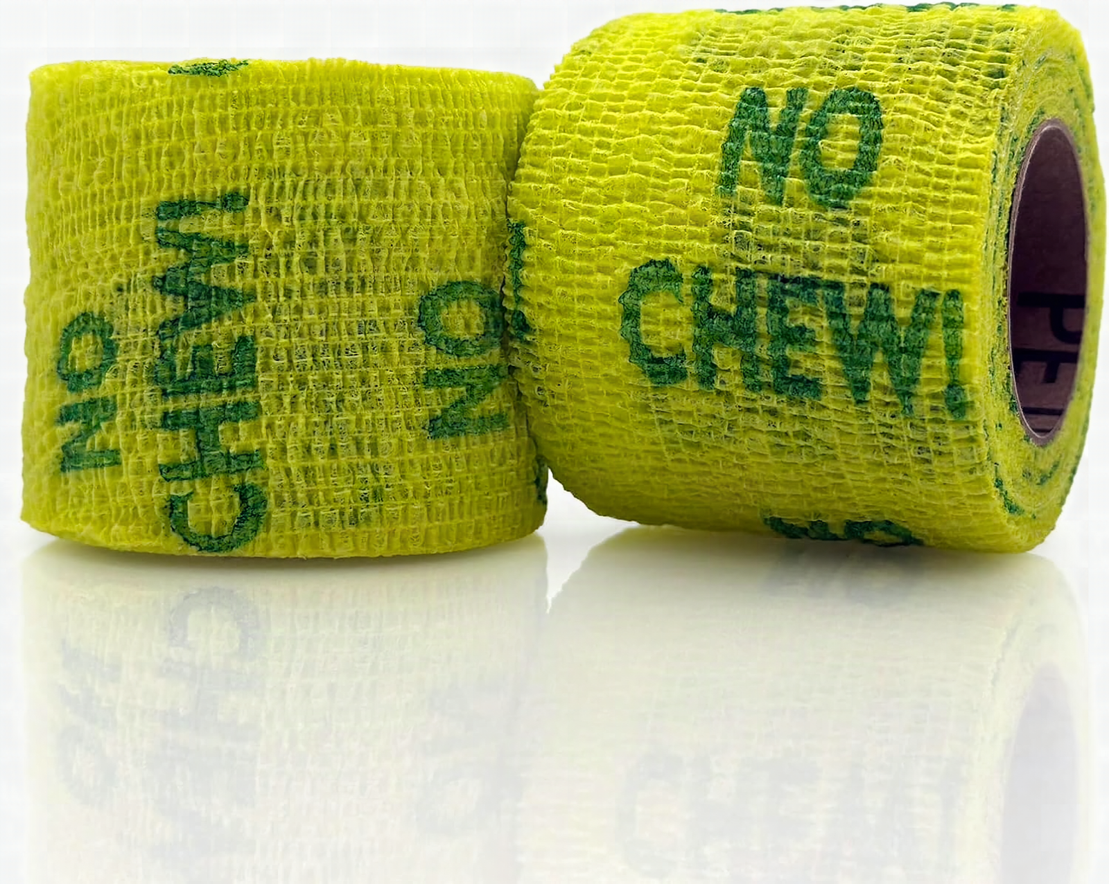 Close-up of OVIK PetFlex self-adhering bandage roll showing textured elastic surface and coiled form