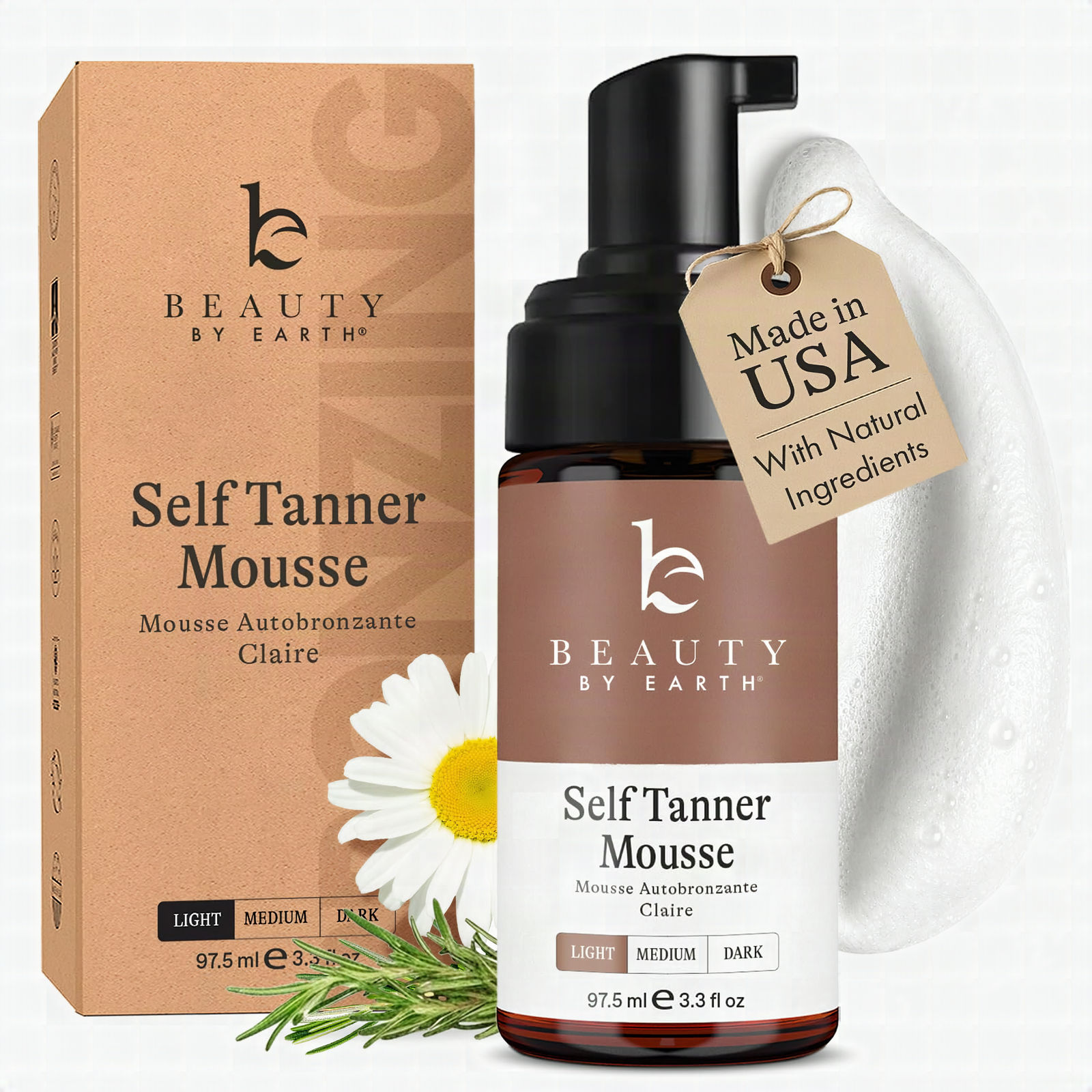 Self-tanner mousse in extreme close-up showing creamy foam texture and lightweight formula