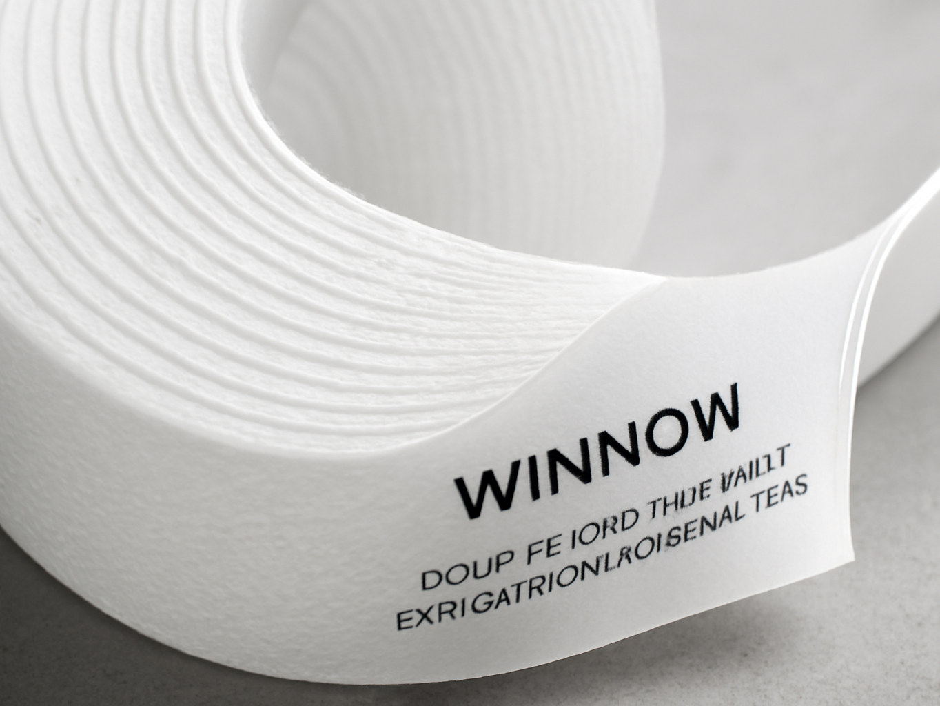 Macro close-up of WINNOW nano tape roll showing adhesive surface texture and edge detail