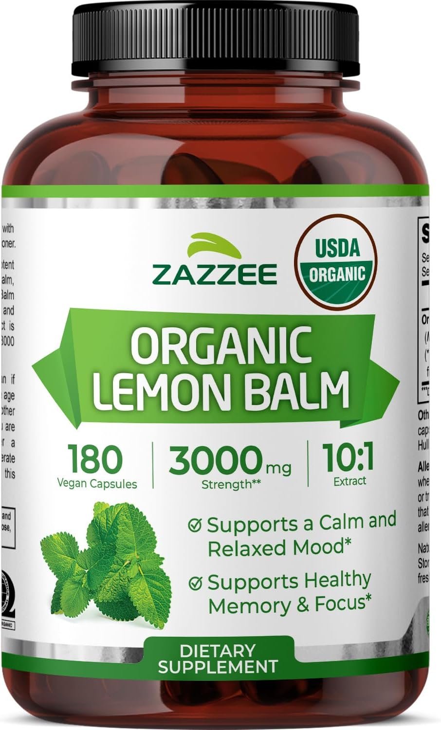 Lemon balm supplement bottle displayed on a bright kitchen windowsill with fresh herbs and home décor