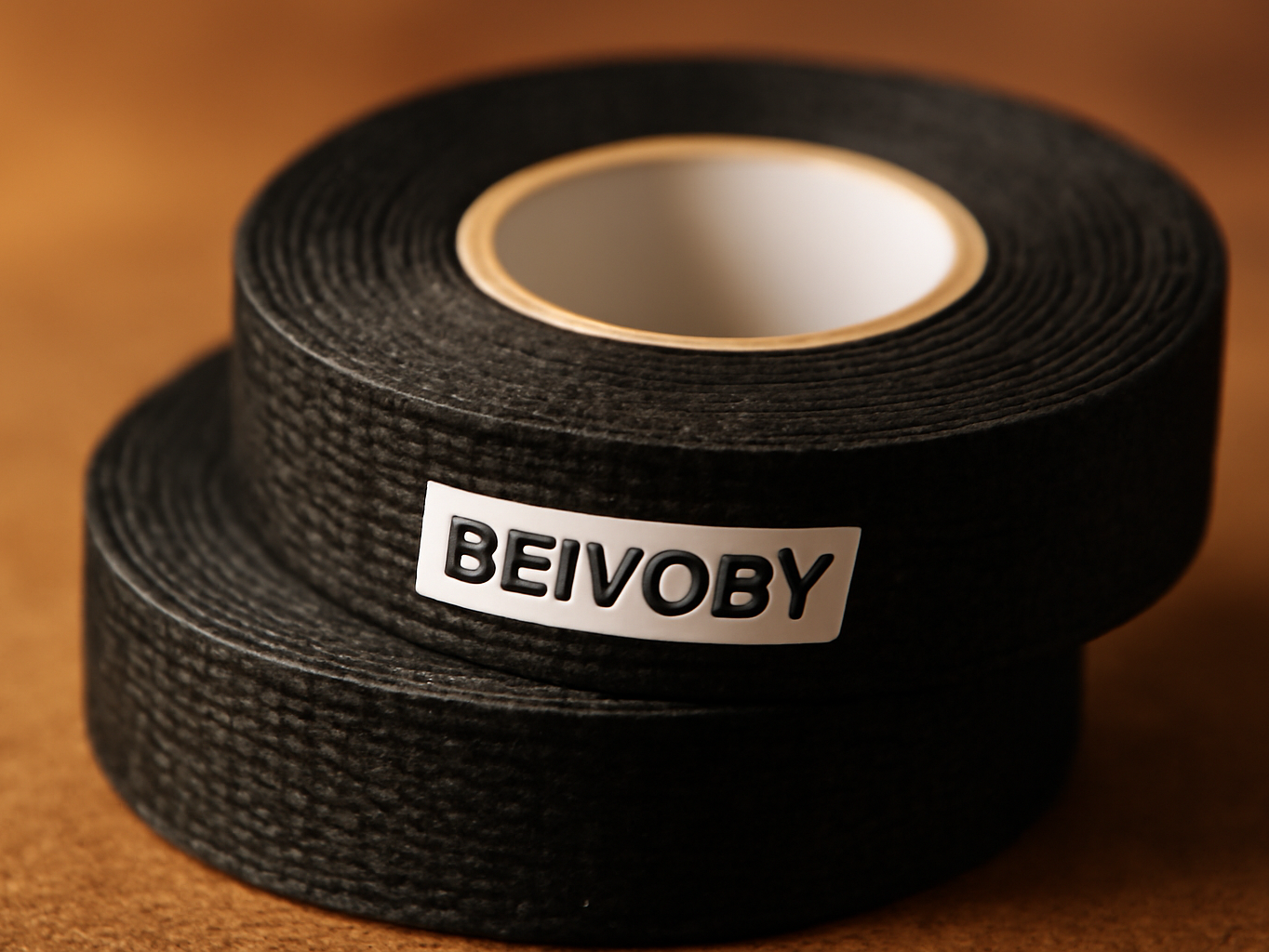 Two rolls of high-temp wire harness tape showing woven cloth fabric texture in macro detail