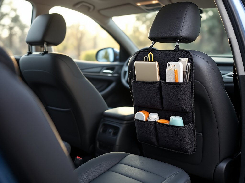 Tidify organizer installed on passenger seat of car with dashboard and windows visible in background