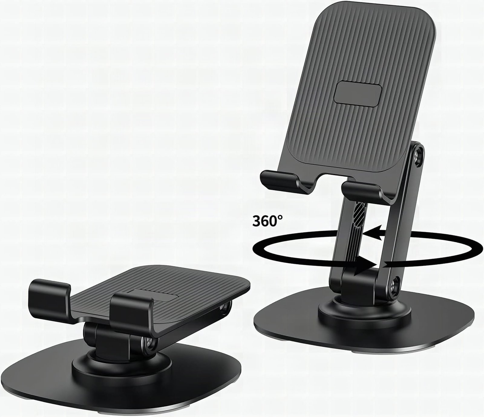 K69-Black phone stand ball joint and base in macro detail, showing rotation mechanism