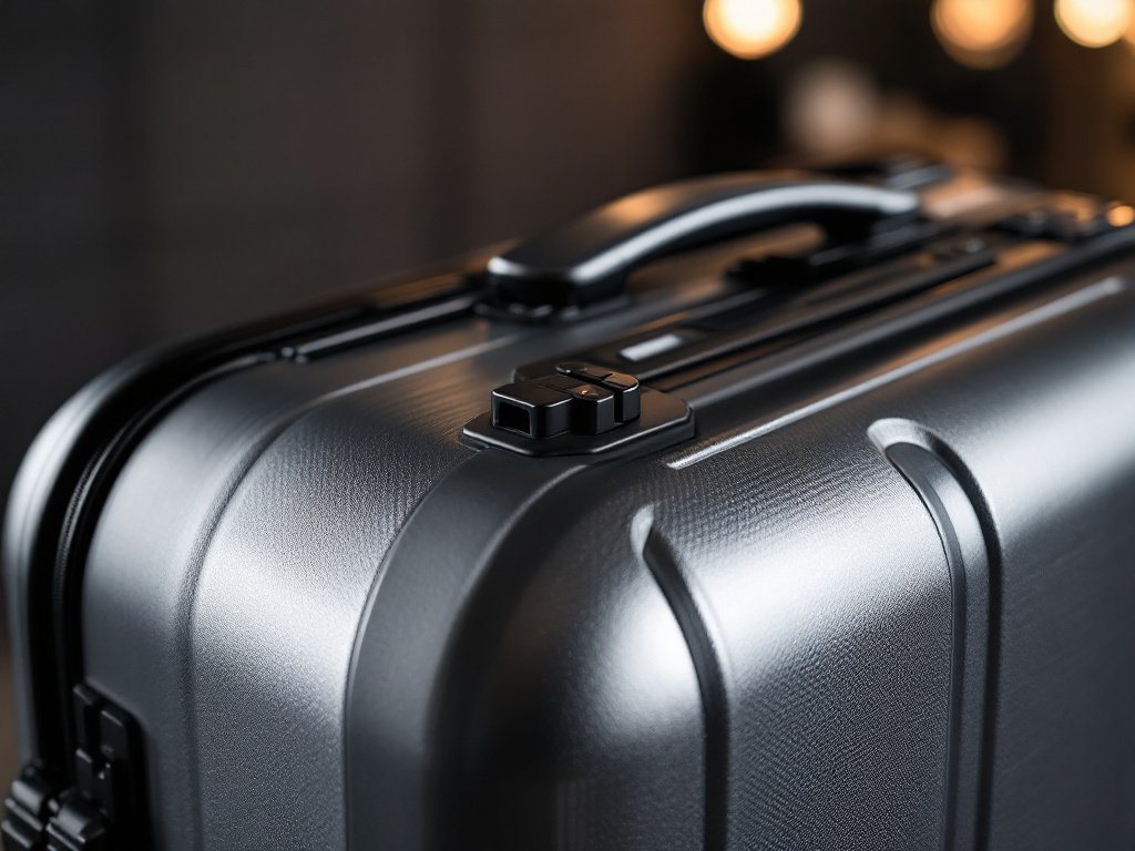 Macro close-up of Coolife luggage corner showing retractable handle and metal locking clasp detail