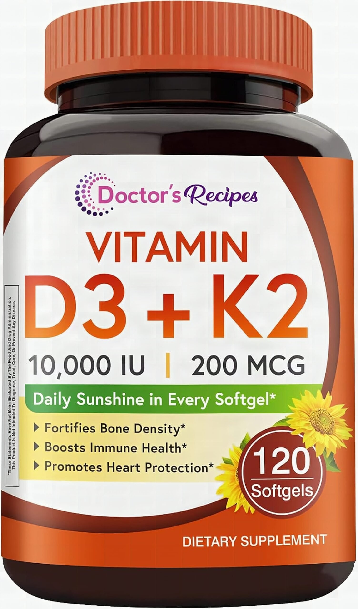 Macro close-up of Doctor's Recipes D3 K2 softgel capsules in golden-amber color, tightly clustered