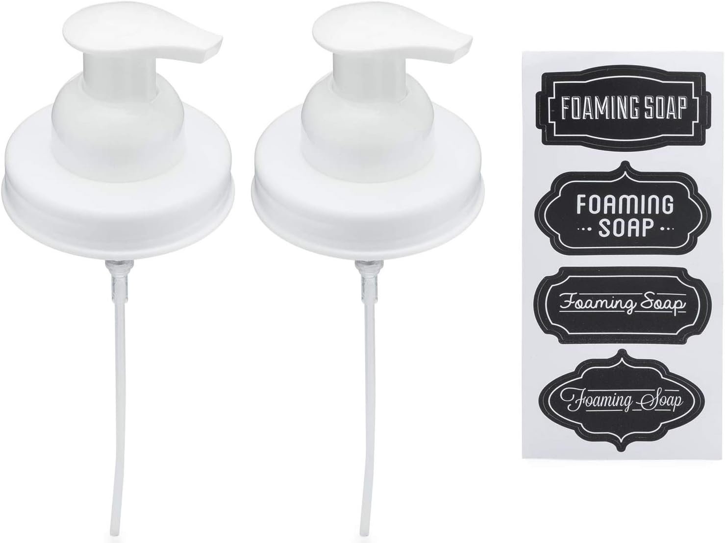 Black foaming soap dispenser jar displayed on a bathroom vanity with other bath products