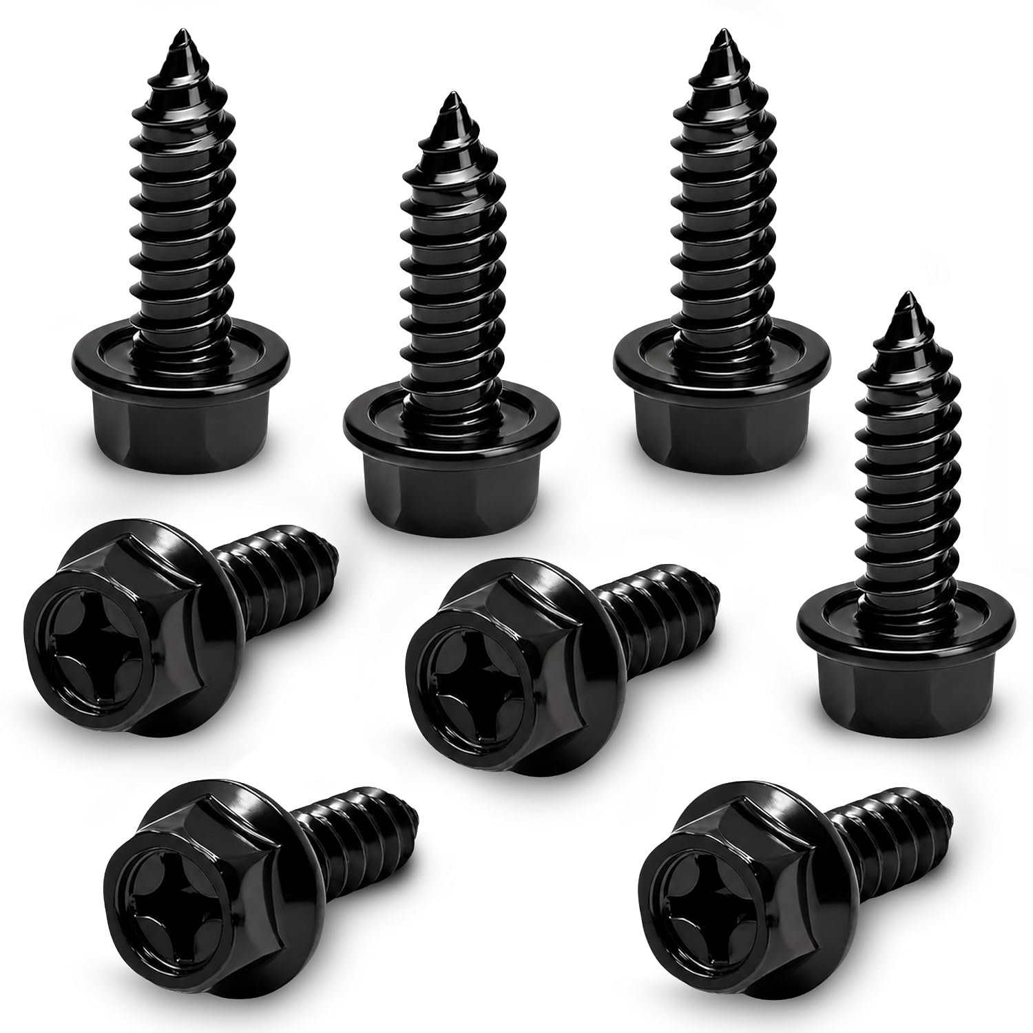 OttoSpeed rustproof license plate screws displayed small on a pegboard in a lived-in garage workshop environment
